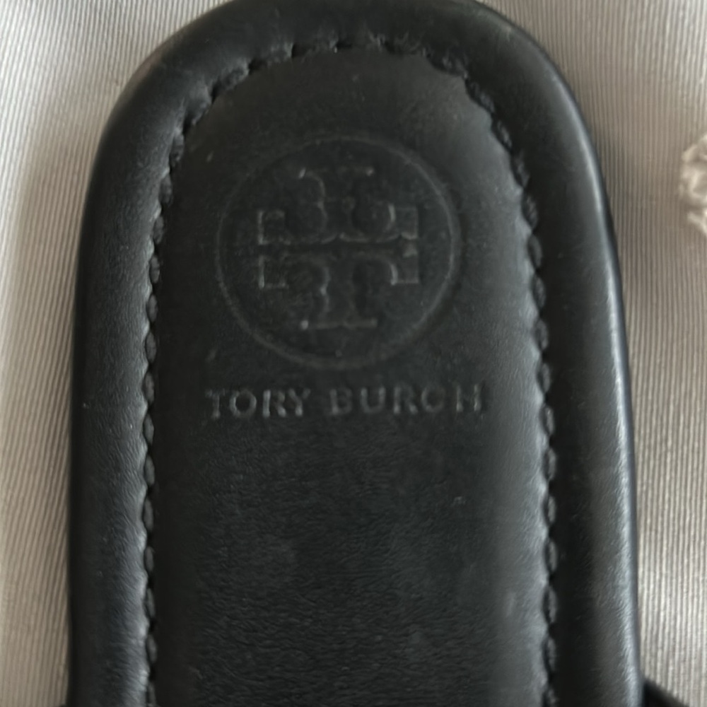Tory Burch Black Sandals with Gold Accents - Picture 2 of 6